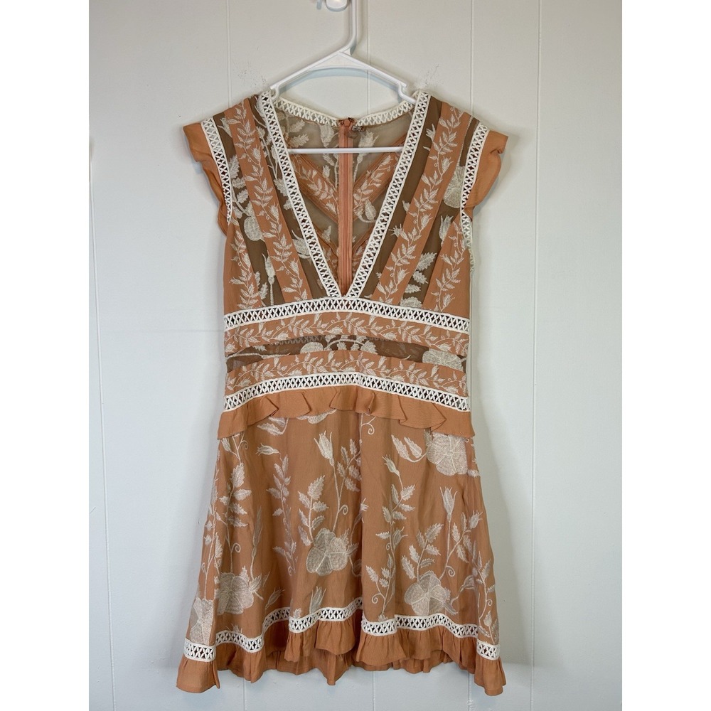 For Love & Lemons Womems Large Mia Paneled Mini Dress Peach Feminine 205